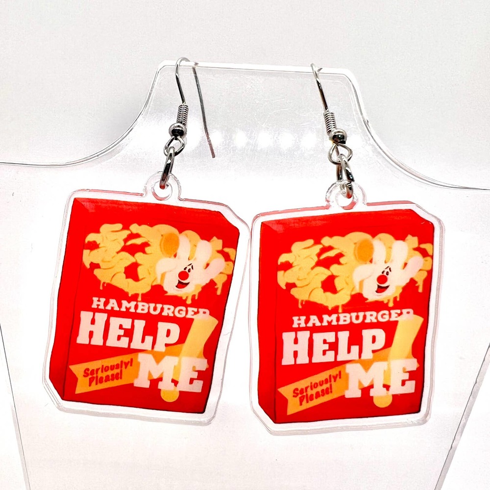 Hamburger “Help Me” Earrings - Funny Earrings - Dinner Earrings - Teen Earrings